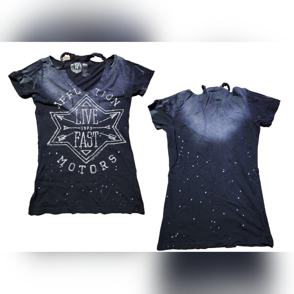 Affliction Distressed Shoulder Woman's Top Size Small